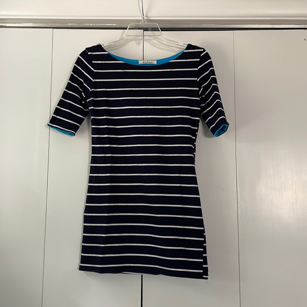 Navy and White Striped Shirt Dress